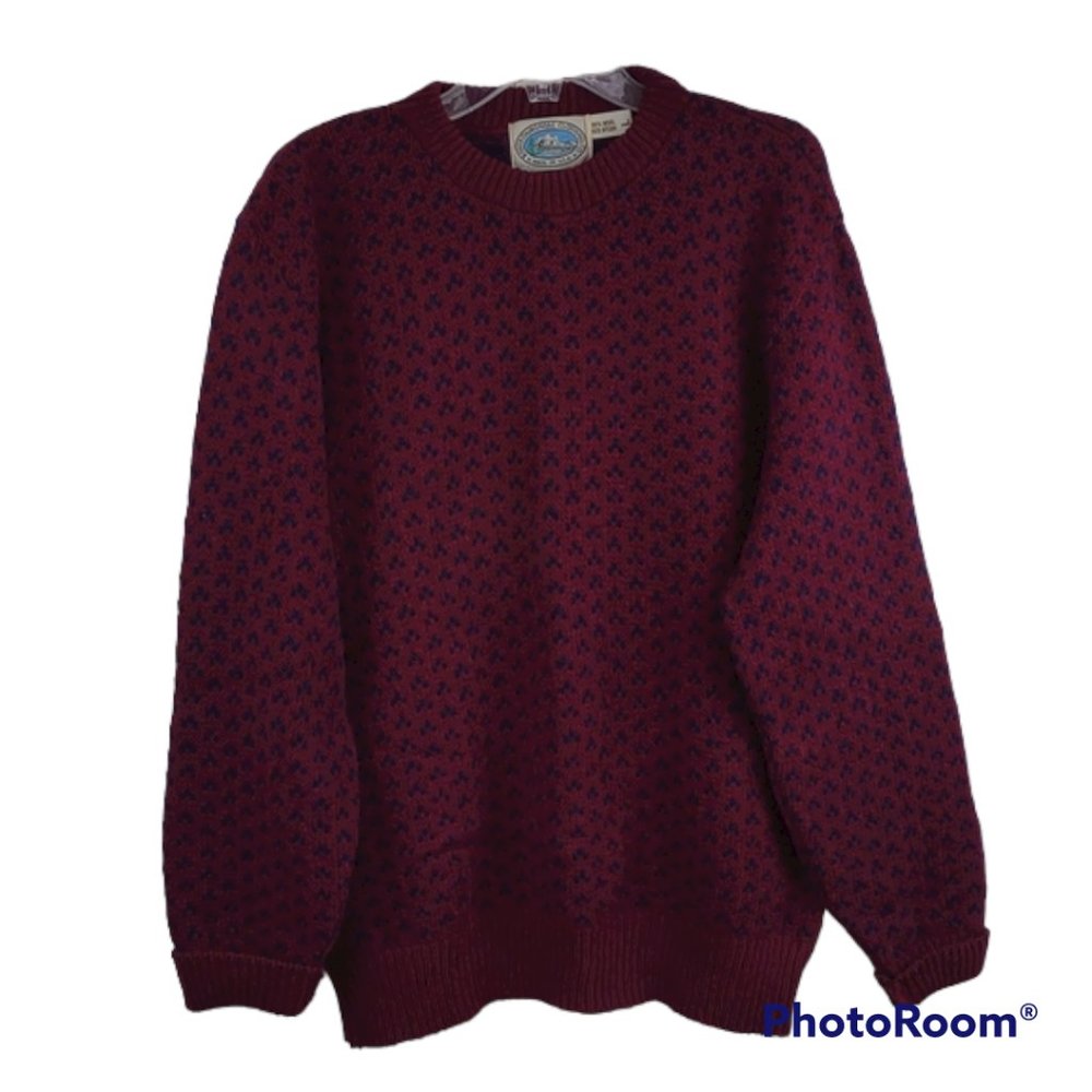 Environmental Clothing Co Deep Red/Navy Wool Blend LS Crewneck Pullover Sweater